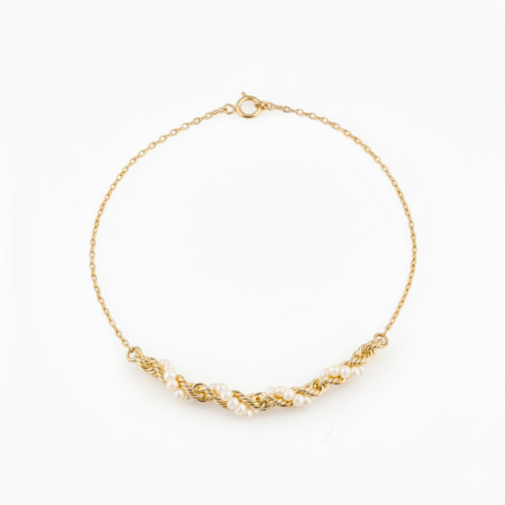 أسورة ذهب نصف لؤلؤ مقمش رفيعة عيار 18