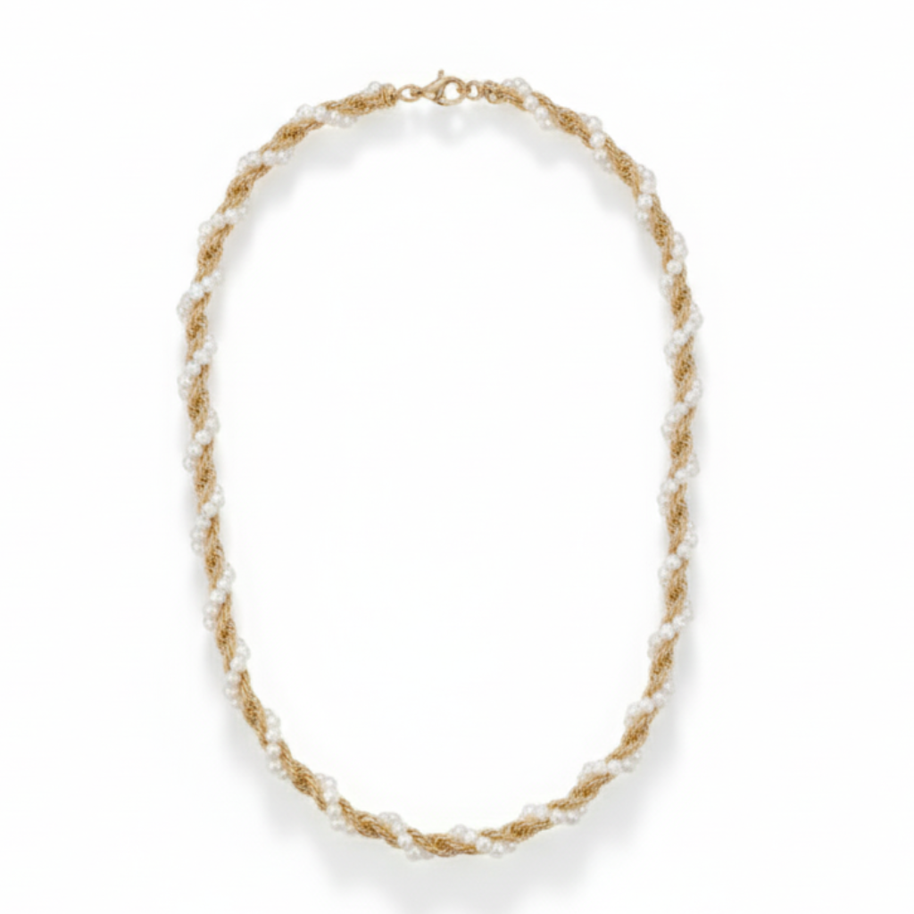 عقد ذهب لؤلؤ مقمش كامل طويل عيار 18